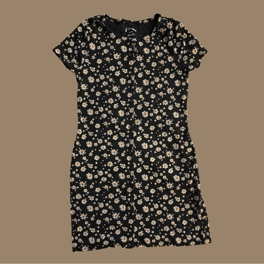 Art Class Kids Black Dress with White Floral Pattern